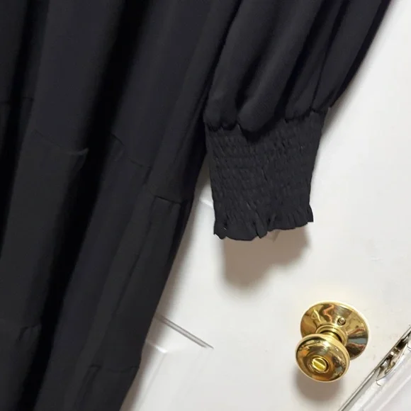 Umgee Black Long-Sleeve Tiered Maxi Dress with Ruffle Shoulders - Picture 7 of 9